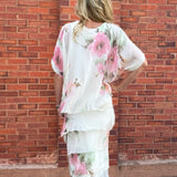 Floral Short Sleeve Silk Ruffle Dress