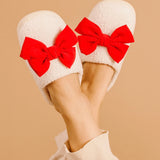 Red Bow Fuzzy Slippers