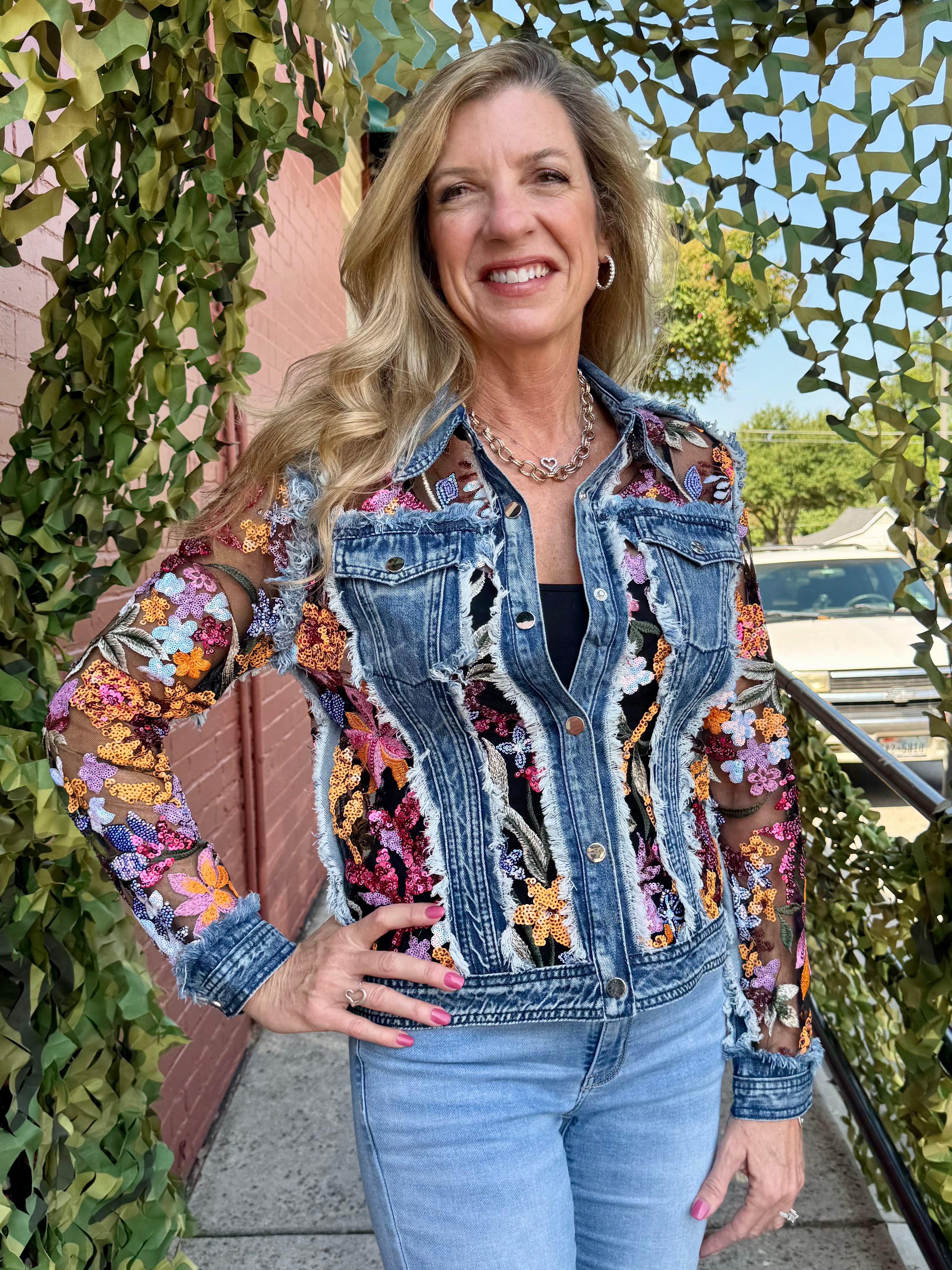 Denim Jacket With Sequin Lace