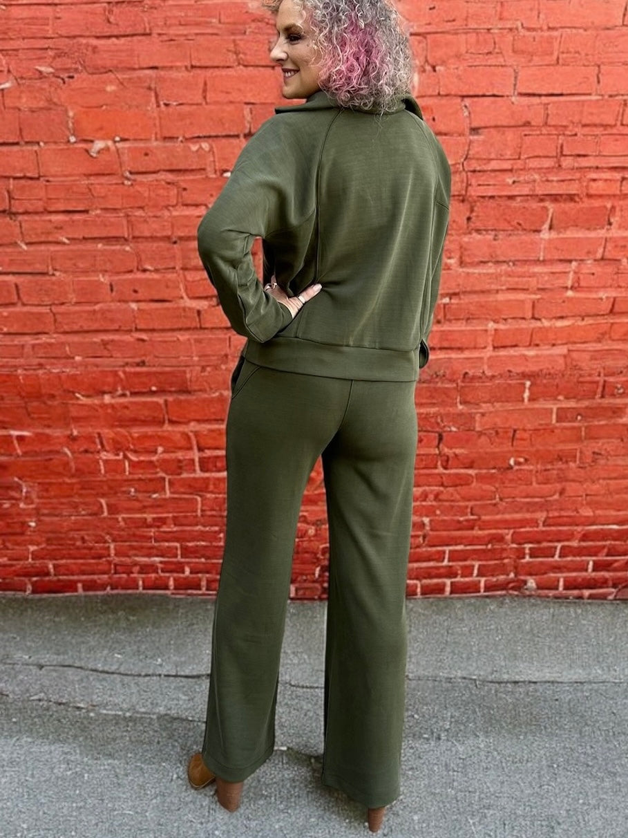 Air Essential Active Wide Leg Pant in Olive at ooh la la! in Grapevine TX 76051