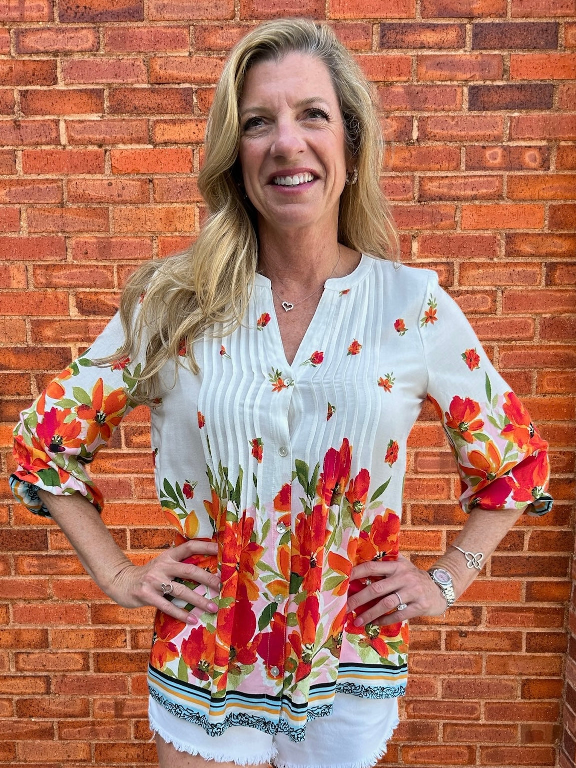Olive Hill Notch Collar Poppy Print Blouse at ooh la la! in Grapevine TX 76051