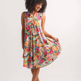 Bright Floral Henley Swing Dress