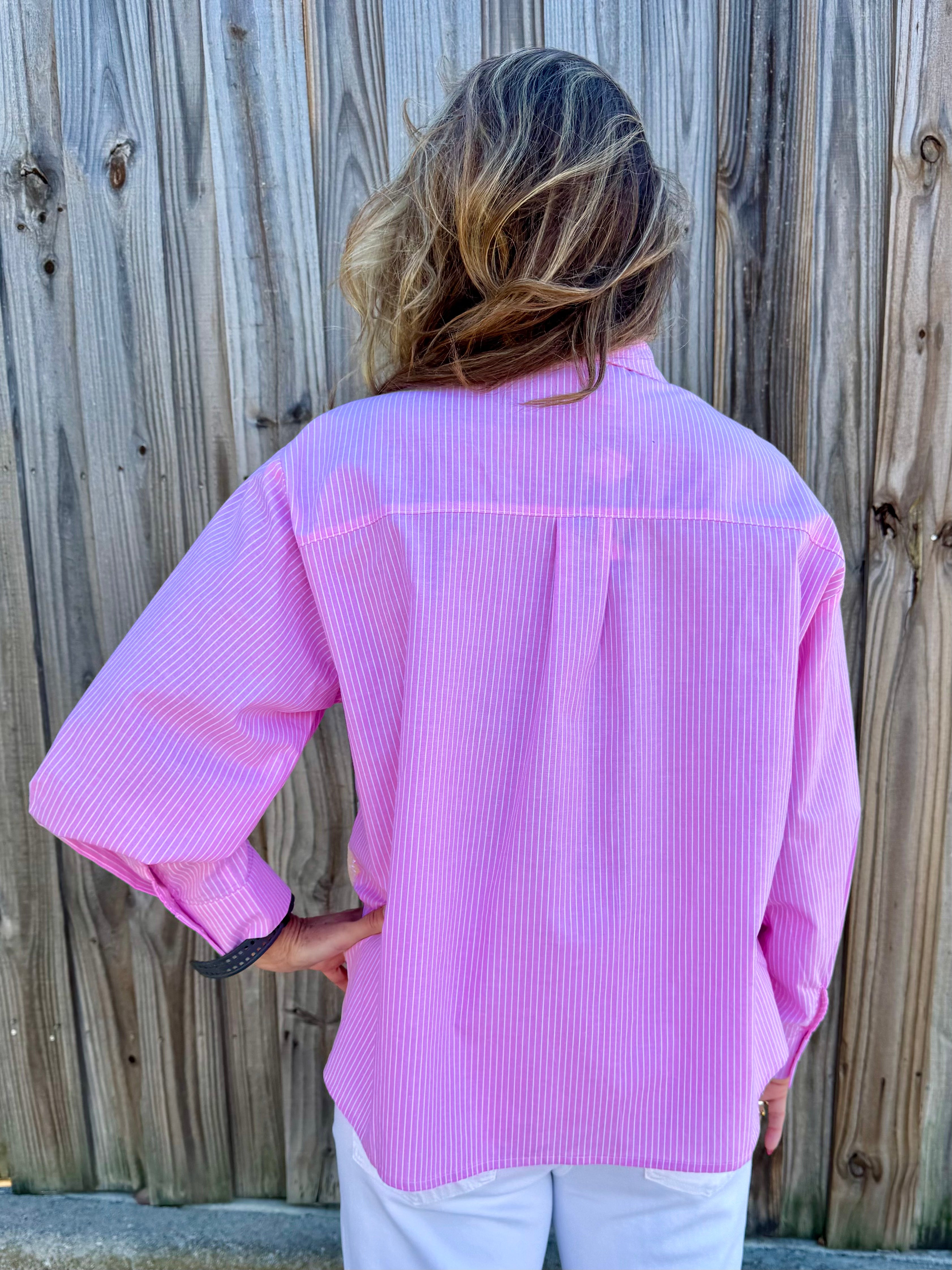Queen of Sparkles Striped Sequin Swan Button Up Long Sleeve Top at ooh la la! in Grapevine TX 76051