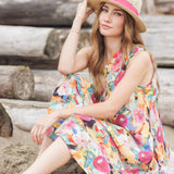 Bright Floral Henley Swing Dress