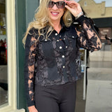 Adore Black Denim & Lace Butterfly Applique Jacket at ooh la la! in Grapevine TX 76051