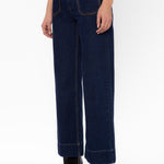 Velvet Heart Gia dark blue wide-leg jeans with leather trim and patch pockets