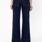 Velvet Heart Gia dark blue wide-leg jeans with leather trim, back view on model