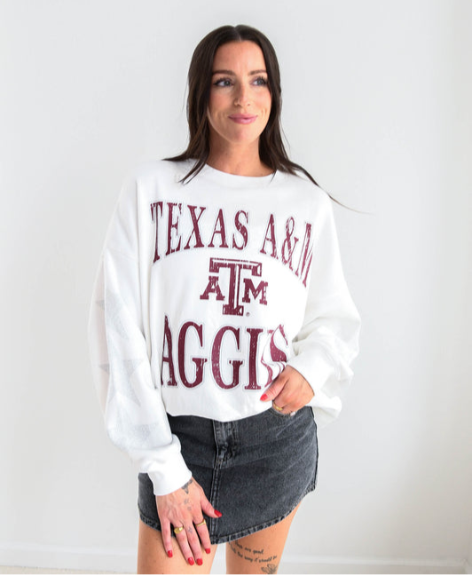 Texas A&M Aggies Star Sleeve Oversized Sweatshirt at Ooh La La! in Grapevine TX 76051