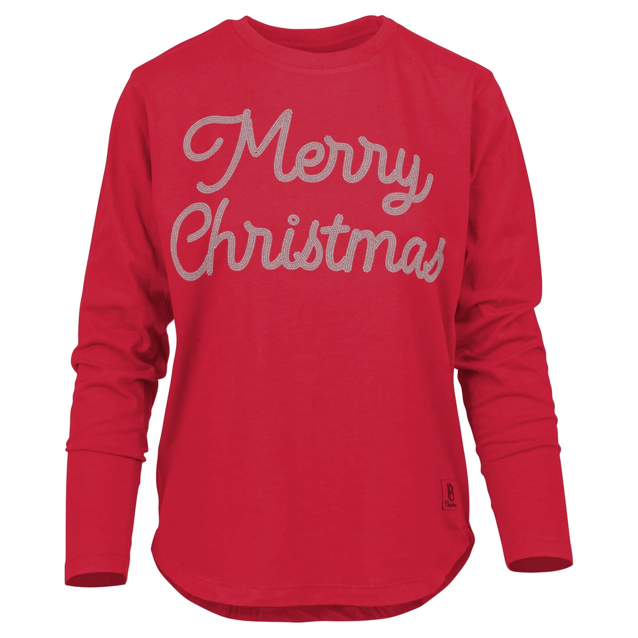 Glimmer Merry Christmas Long Sleeve Tee In red at ooh la la! in Grapevine TX 76051