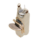 Wanderfull HydroBag Handle in oatmeal canvas holding tumbler with open storage pockets