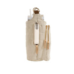 Wanderfull HydroBag Handle in dark oatmeal canvas with gold zippers and tan strap