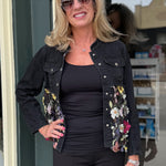 Adore Denim Babydoll Jacket with Mesh Floral Embroidery at ooh la la! in Grapevine TX 76051