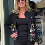 Adore Denim Babydoll Jacket with Mesh Floral Embroidery at ooh la la! in Grapevine TX 76051