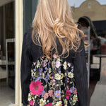 Adore Denim Babydoll Jacket with Mesh Floral Embroidery at ooh la la! in Grapevine TX 76051