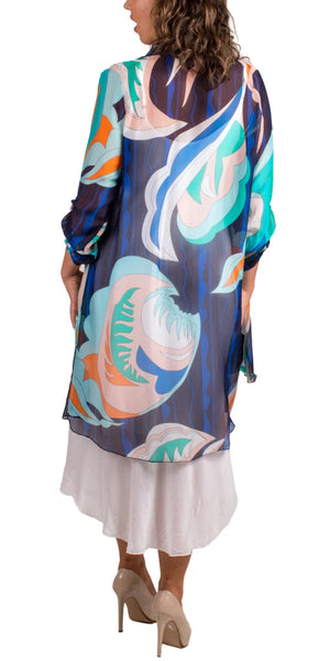 Portici Abstract Silk Cardigan in Navy at ooh la la! in Grapevine TX 76051