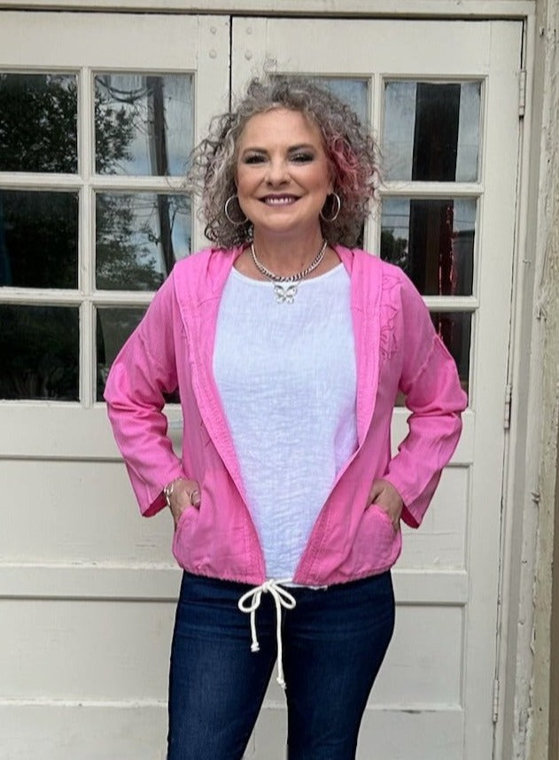 Cotton Open Front Hoodie in Hot Pink at ooh la la! in Grapevine TX 76051