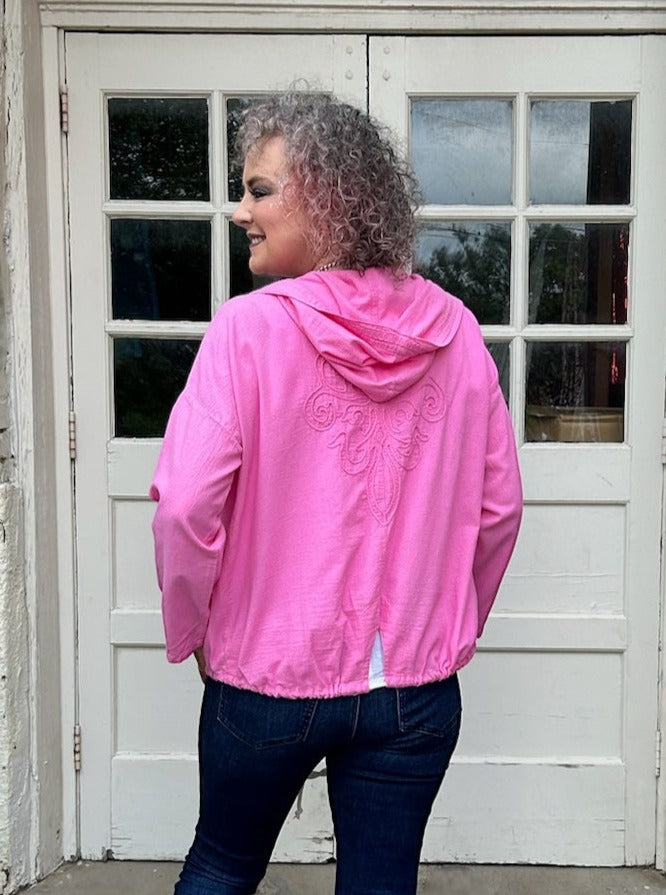 Cotton Open Front Hoodie in Hot Pink at ooh la la! in Grapevine TX 76051