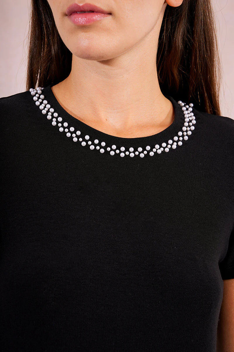 Molly Bracken Pearl Trim knit sweater top in black at ooh la la! in Grapevine TX 76051