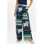 Made in Italy Satin Horse Print Pants in navy at ooh la la! in Grapevine TX 76051