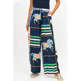 Made in Italy Satin Horse Print Pants in navy at ooh la la! in Grapevine TX 76051
