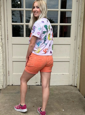 Made in Italy Solid Mid Thigh Shorts in Orange at ooh la la! in Grapevine TX 76051