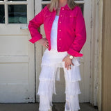 Made in Italy Silk Ruffle Pants in White at ooh la la! in Grapevine TX 76051