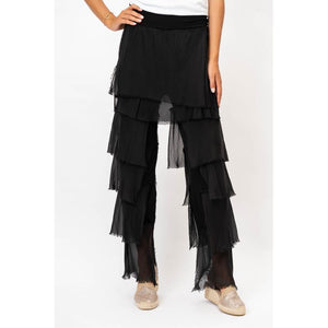 Made in Italy Silk Ruffle Pants in Black at ooh la la! in Grapevine TX 76051