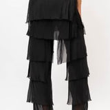 Made in Italy Silk Ruffle Pants in Black at ooh la la! in Grapevine TX 76051
