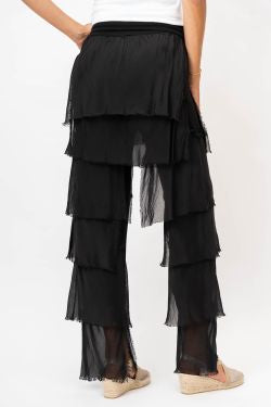 Made in Italy Silk Ruffle Pants in Black at ooh la la! in Grapevine TX 76051