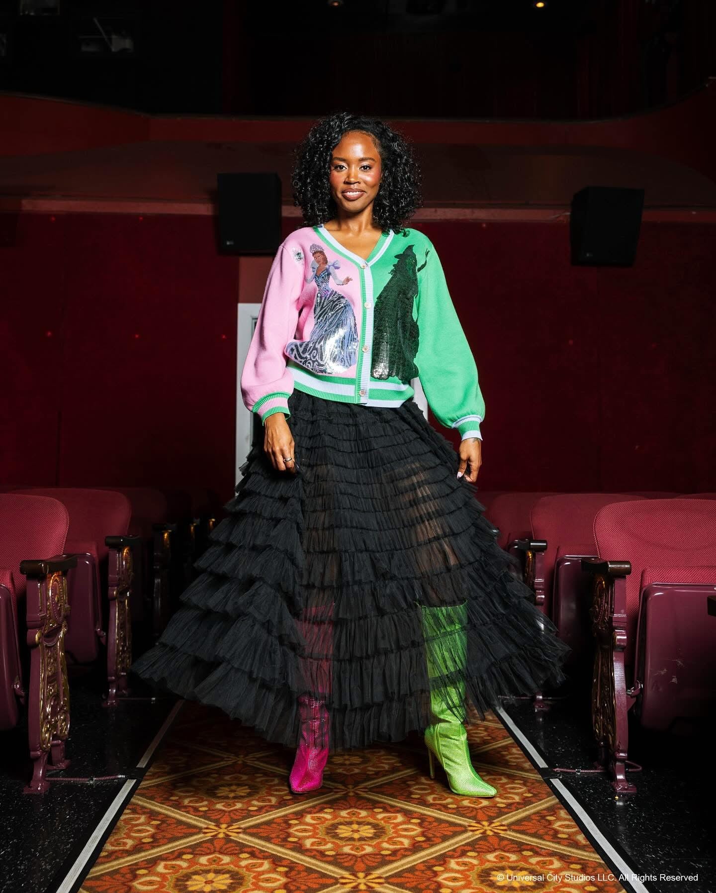 Wicked X Queen of Sparkles Colorblock Glinda & Elphaba Button Up Cardigan at ooh la la! in Grapevine TX 76051