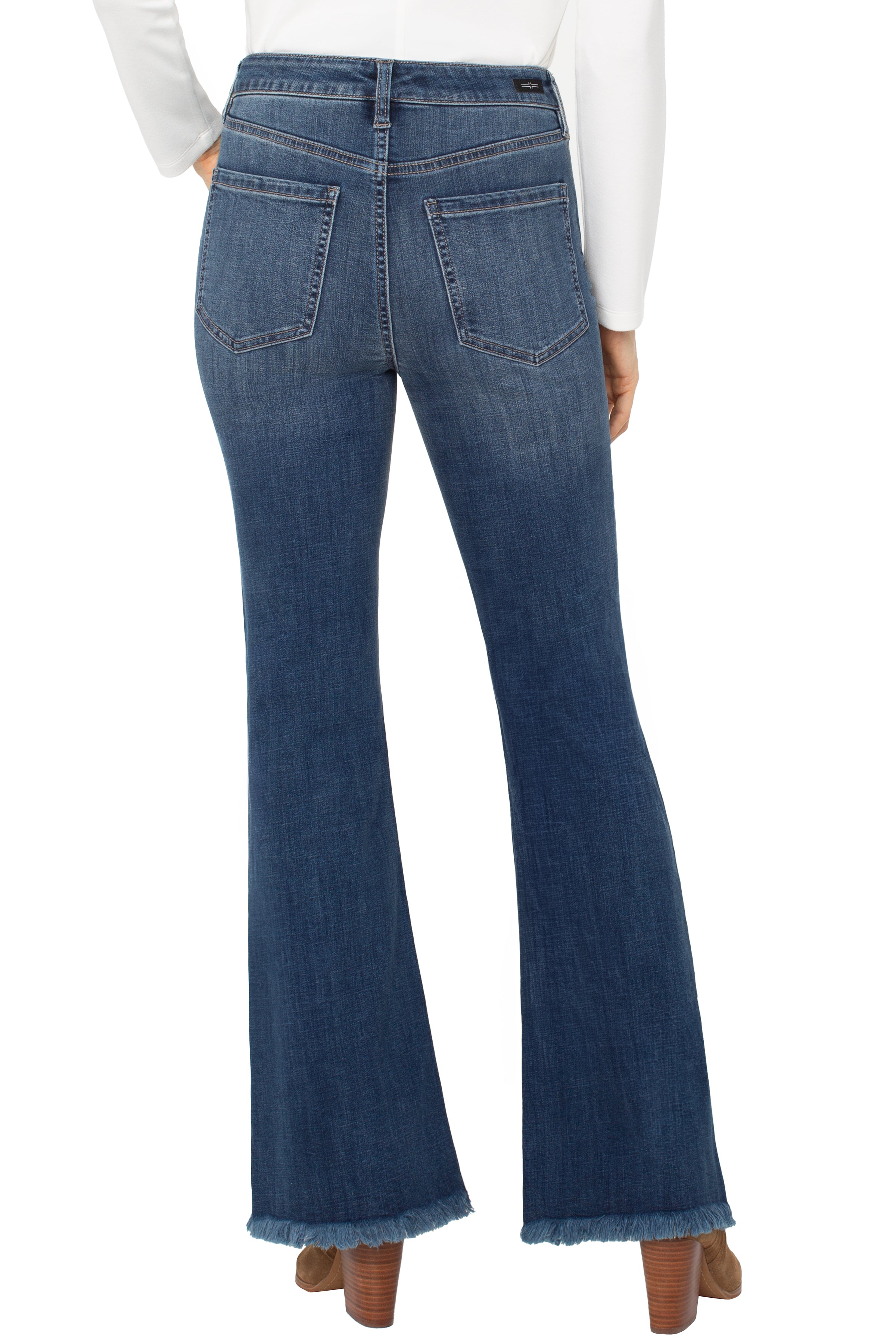 Liverpool Hannah High Rise Flare with Fray Hem Jeans at ooh la la! in Grapevine TX 76051