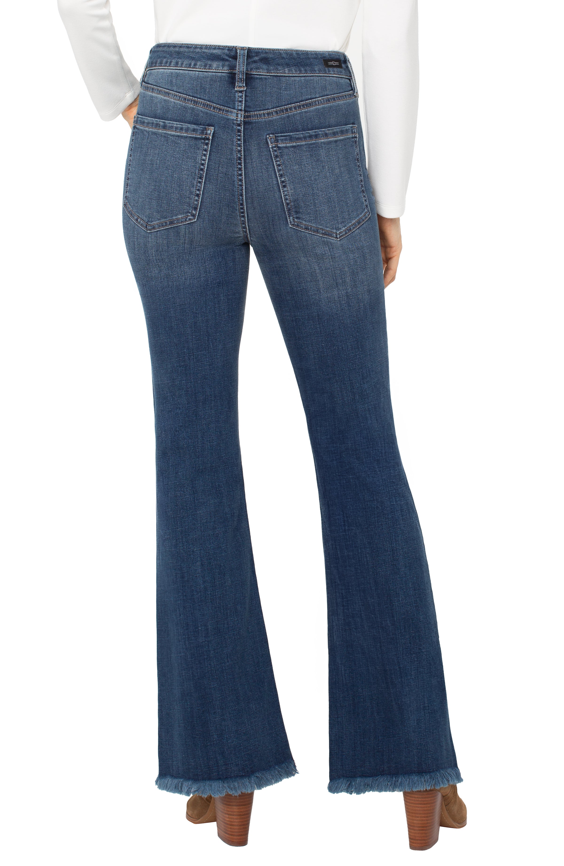 Liverpool Hannah High Rise Flare with Fray Hem Jeans at ooh la la! in Grapevine TX 76051
