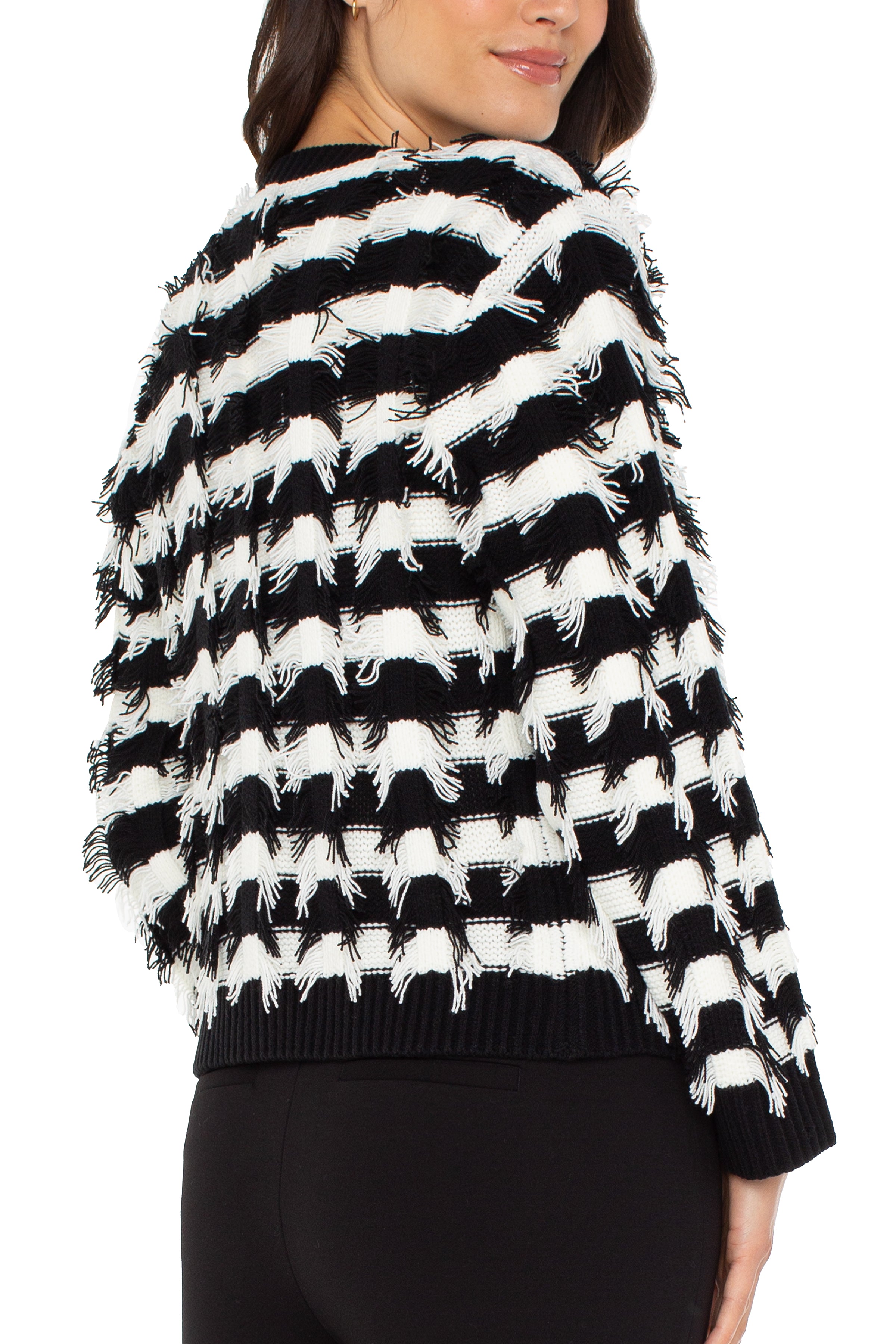 Liverpool Frog Stripe Cardigan in black and white at ooh la la! in Grapevine TX 76051