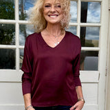 Satin Long Sleeve V-Neck Blouse In wine at ooh la la! In Grapevine TX 76051