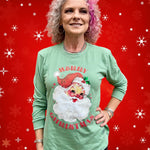 Glitter Santa Long Sleeve Tee in Sage at ooh la la! in Grapevine TX 76051