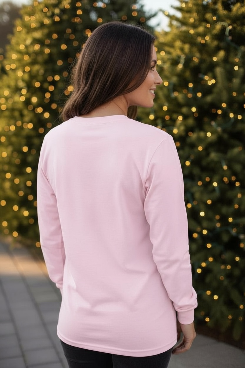 Candy Cane Christmas Club Long Sleeve Tee in pink at ooh la la! in Grapevine TX 76051