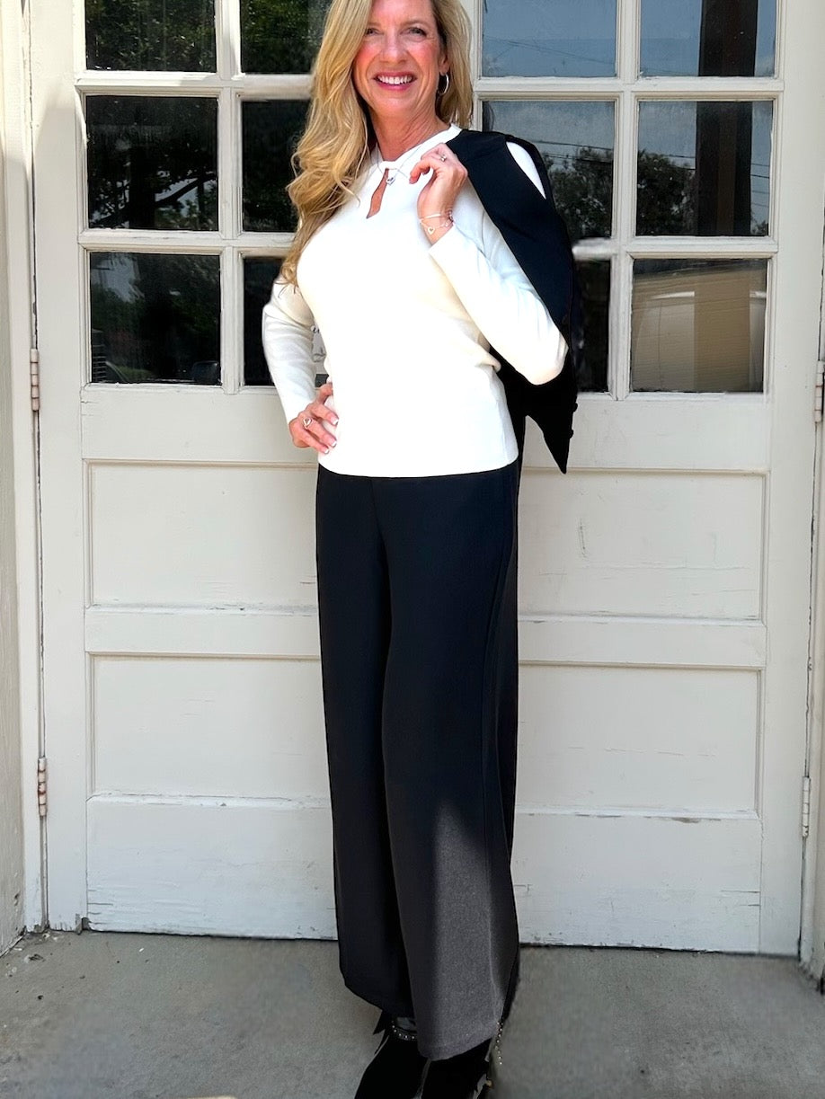 Molly Bracken Woven Wide Leg Trousers in black at ooh la la! in Grapevine TX 76051