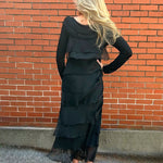 Made in Italy Long Sleeve Full Length Silk Ruffle Dress in Black at ooh la la! in Grapevine Tx 76051