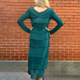 Made in Italy Long Sleeve Full Length Silk Ruffle Dress in Forest Green at ooh la la! in Grapevine Tx 76051