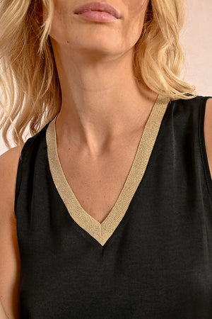 Molly Bracken Gold Trim VNeck Tank in black at ooh la la! in Grapevine TX 76051