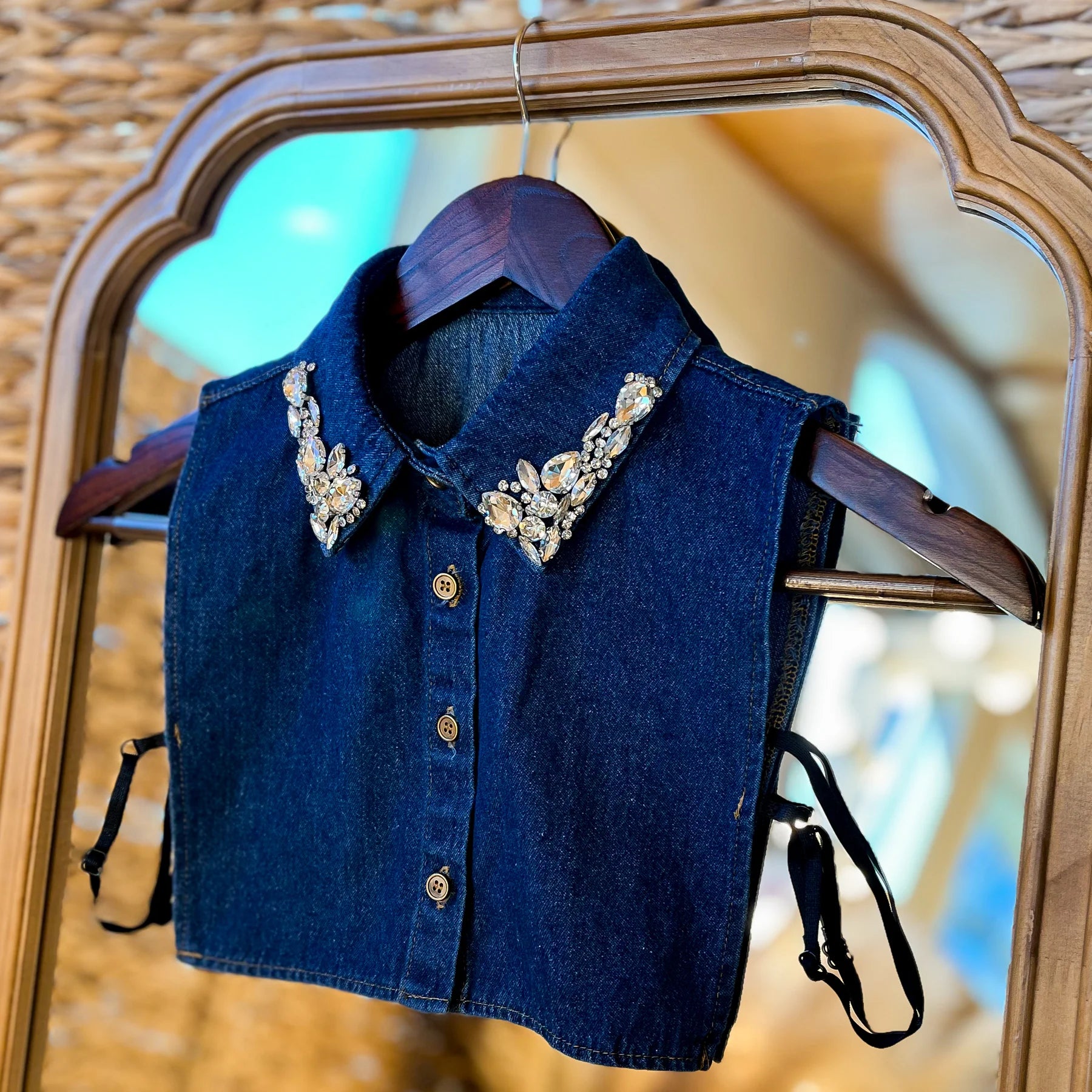 Haute Faux Collar - Sparkling Rhinestones Western Style in dark denim at ooh la la! in Grapevine TX 76051