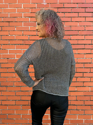 Open Knit Long Sleeve V Neck Shimmer Sweater - Multiple Colors