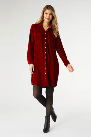 Stella Velour Shirt Dress in Red at ooh la la! in Grapevine TX 76051