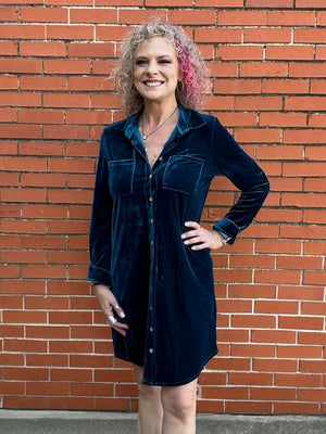 Stella Velour Shirt Dress in Peacock at ooh la la! in Grapevine TX 76051 