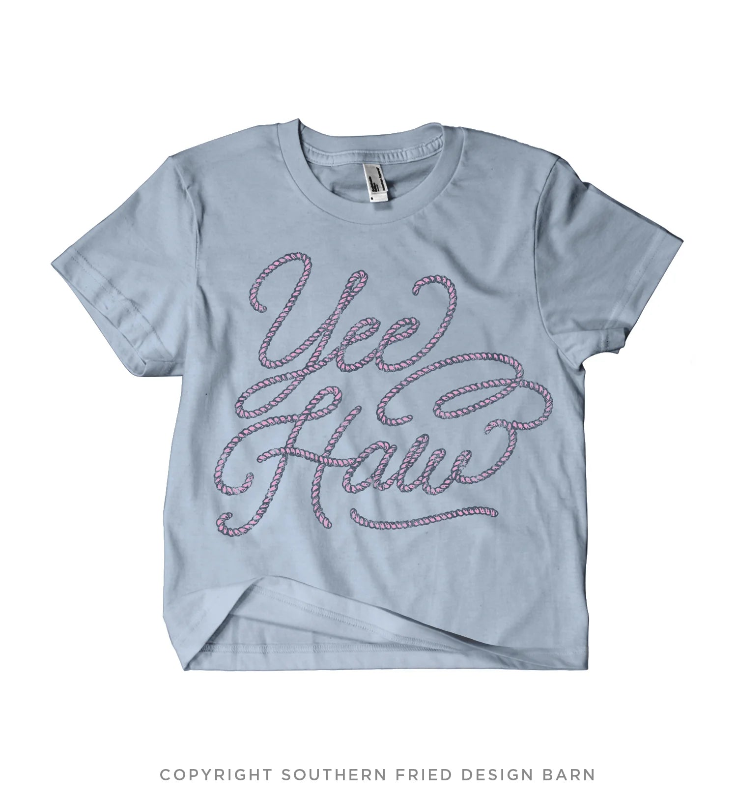 Yeehaw crop tee, western graphic top, mid-length crop shirt, pink rope graphic, southern chic apparel, cowgirl style, soft graphic tee, women's western fashion.
at ooh la la! in Grapevine TX 76051