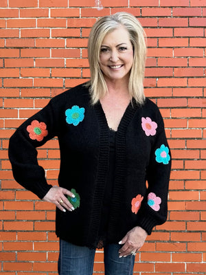 Cardigan with Multicolor Embroidered Daisies at ooh la la! In Grapevine TX 76051