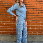 wide leg jeans, embroidered denim, high waisted jeans, floral embroidery, boho jeans, lyocell denim, ankle length jeans, feminine style, premium denim at ooh la la! in Grapevine TX 76051