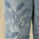 wide leg jeans, embroidered denim, high waisted jeans, floral embroidery, boho jeans, lyocell denim, ankle length jeans, feminine style, premium denim at ooh la la! in Grapevine TX 76051