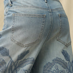 wide leg jeans, embroidered denim, high waisted jeans, floral embroidery, boho jeans, lyocell denim, ankle length jeans, feminine style, premium denim at ooh la la! in Grapevine TX 76051