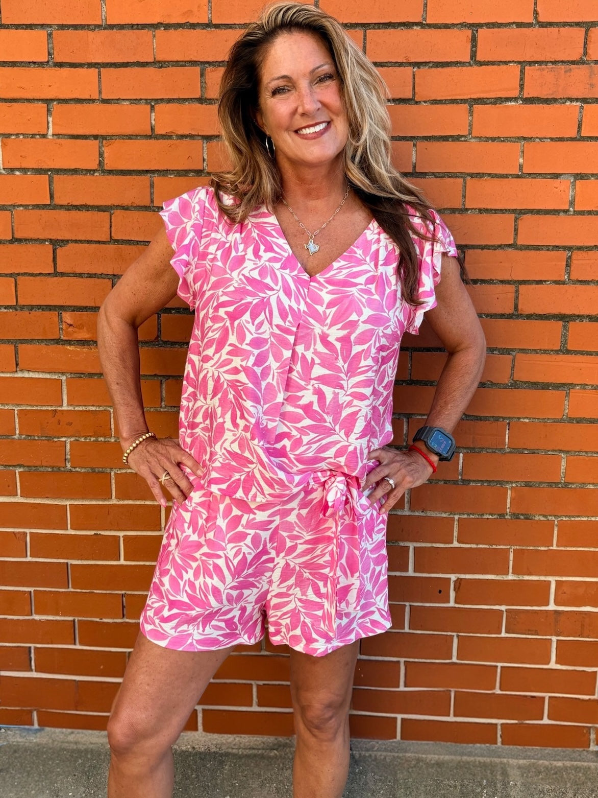 Floral shorts, high waisted shorts, pink floral shorts, summer shorts for women, flowy shorts, side tie shorts, boho summer style, beach shorts with pockets. at ooh la la! in Grapevine TX 76051